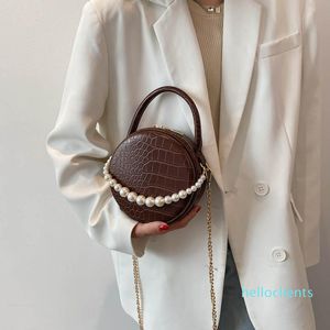 Cross Body Luxury Gradient Crocodile Pattern Women's Shoulder Bag Brand Beaded Handbag Chain Crossbody Casual Round Totes Female Purses