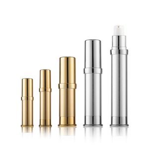 Mini Airless Pump BottleS, 5 10 15 20 30ML Refillable Vacuum Fine Mist Perfume Spray Bottle, Tiny Lotion Sample Bottles Empty Silver/Gold Colour