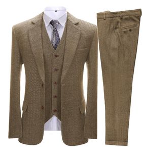 Wholesale vintage brown suit resale online - Men s Suits Blazers Vintage Pieces Brown Herringbone Tweed Tuxedo For Winter Business Suit Formal Wedding Blazer Vest Pants