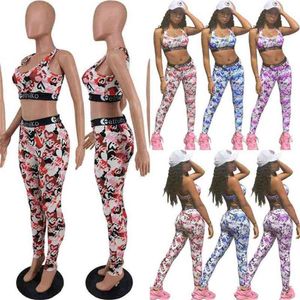 Camouflage Swimwear Projektanci 2 Sztuka Kobiet Damski Swimsuit Cropped Tops Kamizelka Tank Sporty Bra i Legginsy Spodnie Outfit Lato Tarcksuit GG31HB88