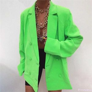 Double Breasted Blazer Long Sleeve Jacket Women Loose Coat Autumn Winter Female Streetwear Over Size Plus Clothes Drop 211112