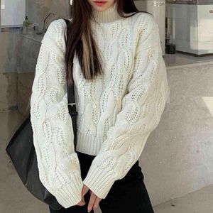 2 färger höst vinter koreanska stil tjocka varma stickade tröjor kvinnors halv turtleneck tröja och pullovers (C9910) 210423