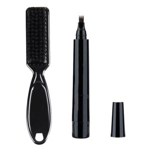 Men's Beard Pen Waterproof 4 Fork Tips Filler, Beard Shaping Tool With Styling Brush, ABS Comb Set in Black
