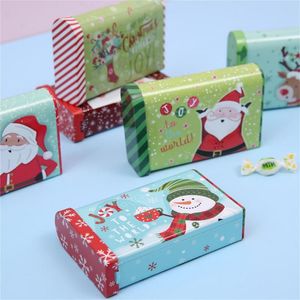 Present wrap söt jul godis box älg snögubbe santa claus mönster tinplate liten kex lagring förseglad xmas år