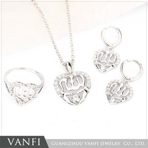 Brincos colar kfvanfi coração branco zircão latão material prata cor jóias cobre anel de cobre conjuntos para aniversário de festa