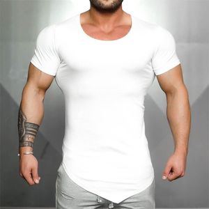 Markenkleidung Tight Kurzarm T-Shirt Herren Fitness T-Shirt Solide Farbe Gyms Hemd Männer Slim Fit Sommer Top Blank Tshirt 210421