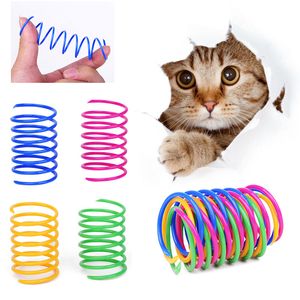 4PCs kattunge kattleksaker Färgglada plastfjäderkatteksaker Bouncing Coil Spiral Springs Toy Pet Supplies W-013004