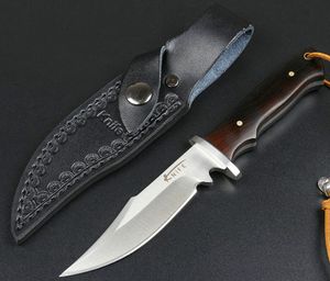 New Arrival Small Survival Rak Jaktkniv 440C Satin Bowie Blade Full Tang Ebony Handtag Fast Blade Knivar Med Läderslida