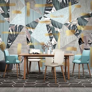 Custom 3D Mural Wallpaper Nordic Hand Painted Tropical Plants Modern 3D Geometric Lines Light Luxury TV Background Wall Painting