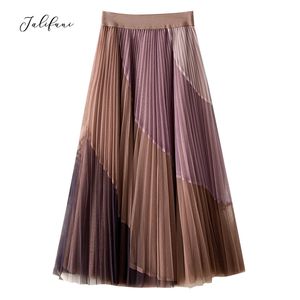 Summerna spódnica wysokiej talii Kobiety Kobiety Zaklęcie Kolor Tiule Tiul Long Spritle Korean Style z podszewką cienkie spódnice 210415