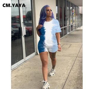 cm.yaya tie染料グラデーションレディースセットative Tシャツショートパンツマッチング2ピース衣装スポーティなトラックスーツのトレーニングジョガースウェットスーツトラックスーツ