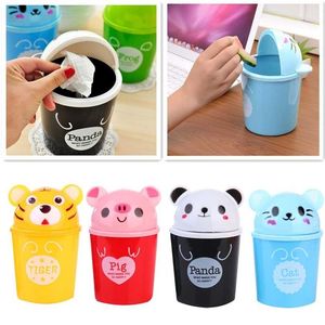 1pcs Mini Waste Bin Desktop Home Garbage Basket Table Trash Can Swing with Lid Creative Office Household 211222