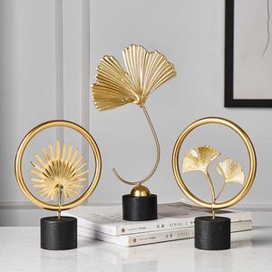Modern home decoration office accessories for living room piecies decor statues Leaves Statue miniature metal Ornaments 210728