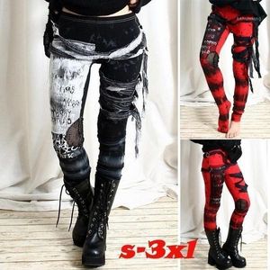 Dambyxor Capris Plus Size Coola Leggings Street Style Byxor Ultra Gathered Gothic Rocker Distressed Punk Tie Dye