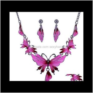 Earrings & Sets Drop Delivery 2021 Est Mood Epoxy Style Statement Necklace+Earring Set Fashion Elegant Buterfly Necklace Party Collar Jewelry