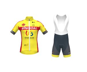 2021 Bingoal Pro Team Fluo Yellow Short Sleeve Cykling Jersey Sommarbike Slitage Ropa Ciclismo Bib Shorts D Gel Pad Set Storlek XS XL