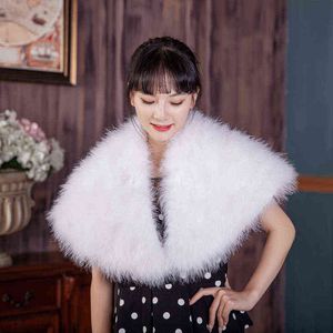 雪上秋と冬の襟の襟のない韓国の弓ノースリーブの毛皮の浮遊毛皮211207