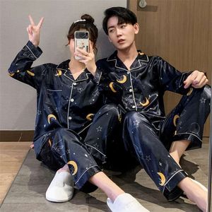 Pigiama di lusso Set pigiama di seta in raso Set di indumenti da notte per coppia Famiglia Pijama Lover Night Suit Uomo Donna Abbigliamento casual per la casa 210928