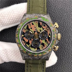 Men's Watch uses carbon fiber material to build the case with 7750 timing movement painting process dial sapphire mirror