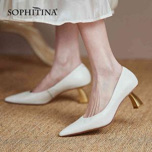 Sophitina pumpar kvinnor elegant beige plaid äkta läder handgjorda kvinnliga skor pekade tå TPR mode kontor Lady skor AO93 210513