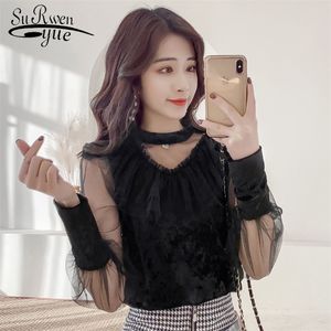 spring fashion shirt lace long sleeve women blouse causal womens tops and blouses black color women's 2086 50 210521