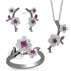 Jewelry Sets Luxury designer Bracelet Rhinestone Plum Blossom Flower Women Necklace Ear Stud Earrings Finger Ring Vintage Design Decor Acces