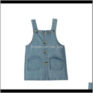 Bebek Bebek, Çocuklar Maternitygirls Denim Askı Düğmeli Elbise Cep Dekorasyon Düz Sürüm Bahar ve Yaz Giyim Çocuk D