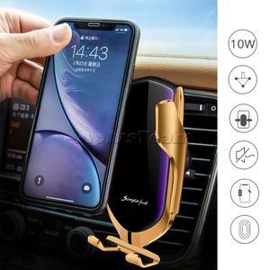 R1 Trådlös billaddare Stand Auto Clamping Infrared Sensor Air Vent Phone Holder Car Wireless Chargers för iPhone Xiaomi New