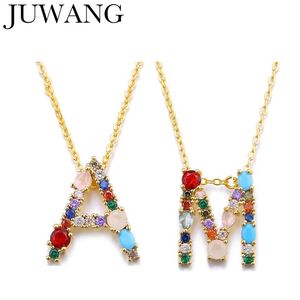 Pendant Necklaces Multicolor CZ Charm Gold 26 Alphabet Necklace Micro Pave Zircon Letter A-Z Couple Jewellery Gift