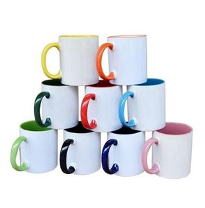 Sublimation Blanks Mugs DIY Transfer Heat Press Print water cup inside blank cups Color handle mug wmq1017