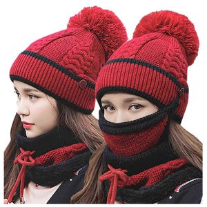Winter Beanie chapéu lenço máscara de três peças para mulheres homens de malha ao ar livre quente e À prova de vento 3 pcs