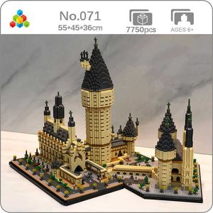 YZ 071世界建築魔法使いスクール中世城の木のモデルミニダイヤモンドブロックレンガのビルディングのおもちゃのためのボックスX0902