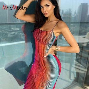 Canlı Hues Kravat Boya Seksi Maxi Elbise Kadınlar Casual Spaghtti Sapanlar Bodycon Elbiseler Yaz Gece Kulübü Doğum Günü Robe 210517