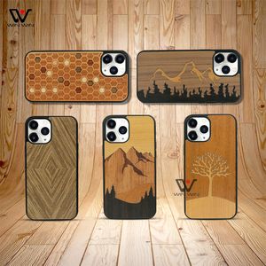 2021 Najnowszy Natura Puste Mix Wood TPU Cutera Telefon dla iPhone 11 12 x XS Max XR 8 7 6 Plus Cover Dostosowane Grawerowanie Rzeźbione Drewniane Bambus Back Shell Case Fashion