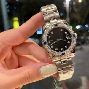 Orologio da donna con diamanti da 36 mm di marca Movimento meccanico Quadrante nero Cinturino in acciaio inossidabile Data-Jus Orologi RX090101