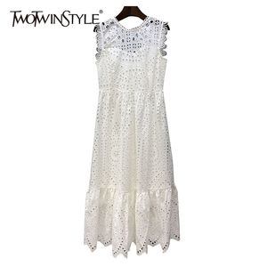 女性のための白いドレスのための白いドレスoネックノースリーブエレガントな夏のドレス女性ファッション服スタイリッシュな210520