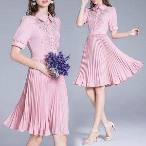 Damen-Plisseekleid, kurzärmelig, bestickt, Sommerkleider, High-End-Temperament-Damenkleider, Büro-Partykleider