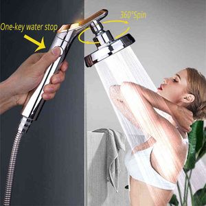 Porażona deszczowa głowica prysznicowa Regulowana 360spin Woda oszczędzania jednego przycisku, aby zatrzymać ręczne dyszy rozpylające zestaw do łazienki H1209