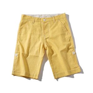 Męskie Spodenki Lato Bawełniana Pościel Dorywczo Wakacje Solidne Krótkie spodnie Slim Fit Male Odzież Koreański Moda 210601