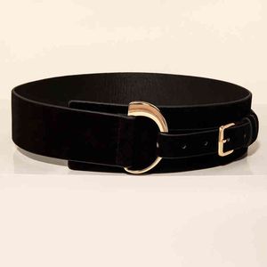 Suede Women PU Black Corset Belts 2021 Winter New Fashion Elastic Waist Cincher Belt with Golden Alloy D Buckle Waist Belt G220301