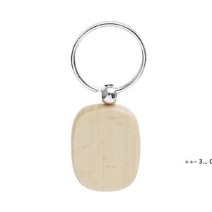 Beech Wood Keychain Party Favors Blank Personalized Customized Tag Name ID Pendant Key Ring Buckle Creative Birthday Gift RRE11340