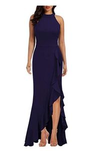 Sheath Sleeveless Floor Length High Neck Women's Split Evening Dress Spandex Cocktail Long Dresses