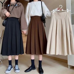 Japanese Long Pleated Skirts Women Midi Daily Solid Casual All-Match Students Simple Fashion School Girls Harajuku Sweet 210619