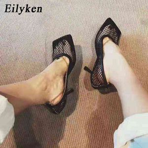 Sukienka Buty Eiluken Lato Jesień Sexy Mesh Pompy Sandały Kobiet Plac Toe High Heel Chain Stiletto Hollow Party Shoes 7cm 220303