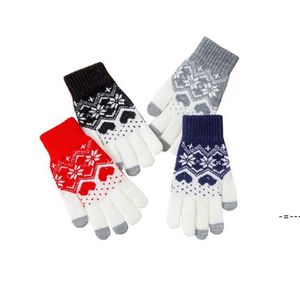 NUOVOBomboniera Moda creativa Fiocco di neve Stampa Guanti Cellulare Touch Screen Lavorato a maglia Inverno Spessa Calda Guanto per adulti Uomo Donna RRA987