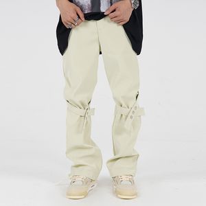 Knee Lace Up Straight Casual Trousers for Men and Women High Street Oversize Cargo Pants Baggy Hip Hop Overalls