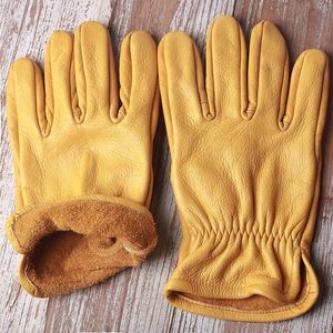 Fingerless Gloves Top Quanlity Cow Leather Mens Driving Yellow