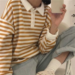 Ins Fashion Långärmad Vintage Punk Sweatshirt Kvinna Höst Harajuku BF Striped Loose Hood Casual 210608