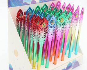 Peacock Feather Rinstone Gel Ink Pen Diamond Metal Colored Case Ballpoint 0.5mm Stationery Office Supplies Birthday Gift