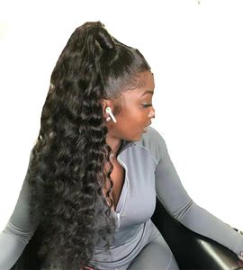 Drawstring Ponytail Blond Human Hair Loose Body Wave Curly Straight Long Ponytails Hårförlängningar med omslag runt (18 tum 140g)